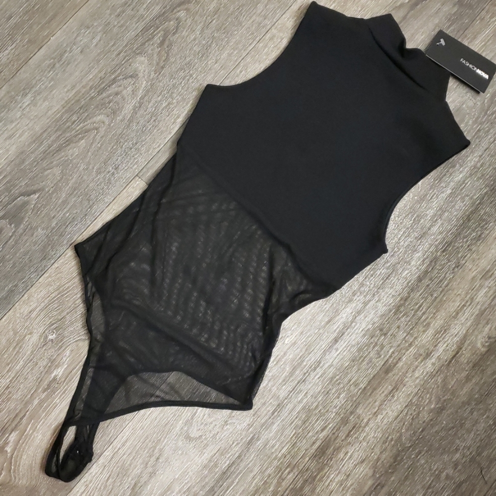 Black Opaque Sheer Bodysuit